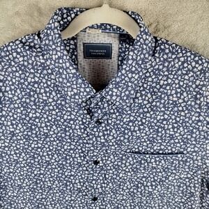 7 Diamonds 4 Way Stretch Shirt Mens Large Blue Short Sleeve Button Up Preppy